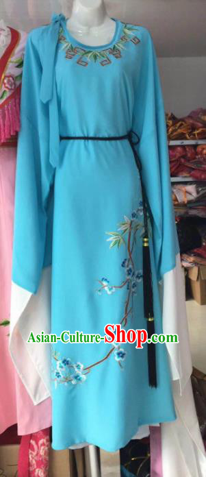 Chinese Traditional Beijing Opera Scholar Costume Peking Opera Niche Embroidered Blue Robe for Adults