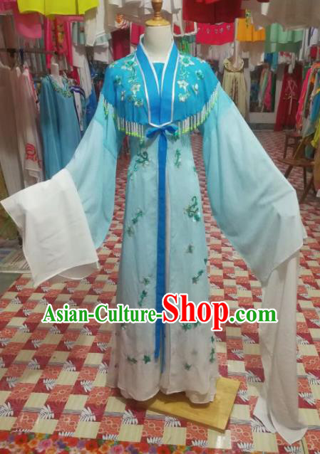 Chinese Traditional Beijing Opera Diva Costume Princess Embroidered Blue Hanfu Dress for Adults