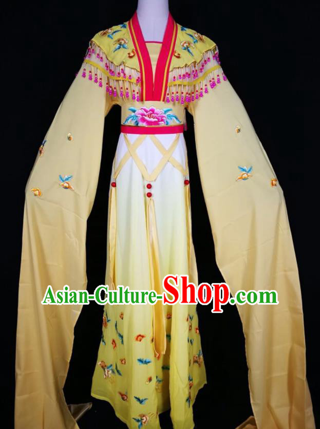 Chinese Traditional Beijing Opera Actress Costume Princess Embroidered Yellow Hanfu Dress for Adults