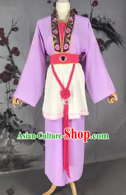Chinese Traditional Beijing Opera Mui Tsai Costume Servant Girl Purple Clothing for Poor