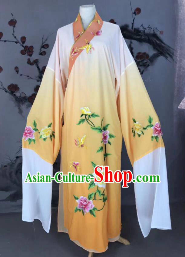 Chinese Traditional Beijing Opera Scholar Costume Peking Opera Niche Yellow Embroidered Robe for Adults
