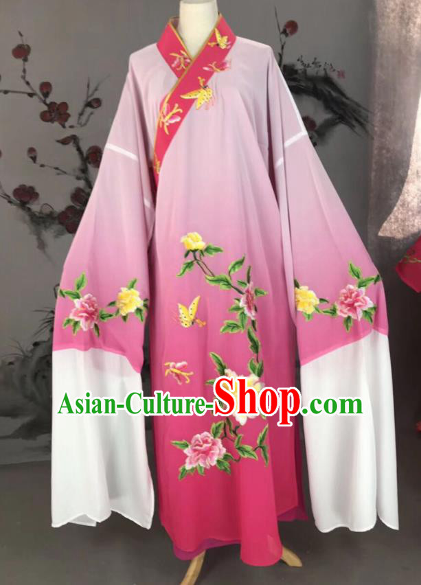 Chinese Traditional Beijing Opera Scholar Costume Peking Opera Niche Pink Embroidered Robe for Adults