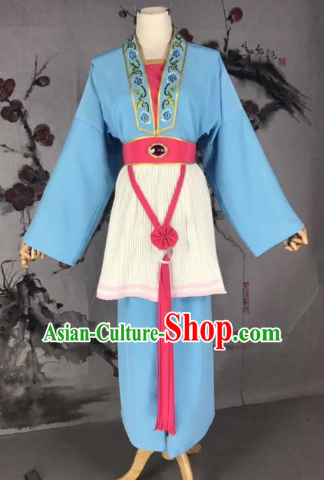 Chinese Traditional Beijing Opera Mui Tsai Costume Servant Girl Blue Clothing for Poor