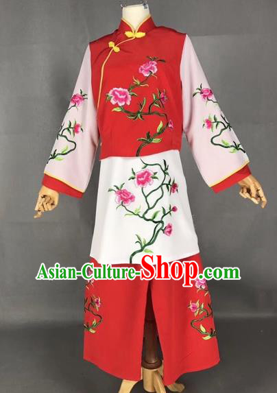 Chinese Traditional Beijing Opera Maidservants Embroidered Red Clothing Peking Opera Diva Costumes for Adults