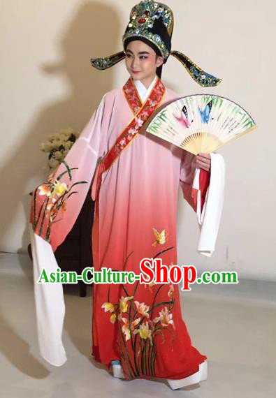 Chinese Traditional Beijing Opera Scholar Costume Peking Opera Embroidered Orchid Red Robe for Adults