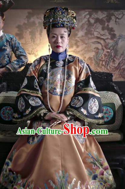 Chinese Drama Ruyi Royal Love in the Palace Ancient Qing Dynasty Queen Mother Costumes and Headpiece for Women