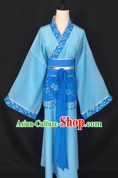 Chinese Traditional Beijing Opera Handmaiden Blue Hanfu Dress Peking Opera Diva Costumes for Adults