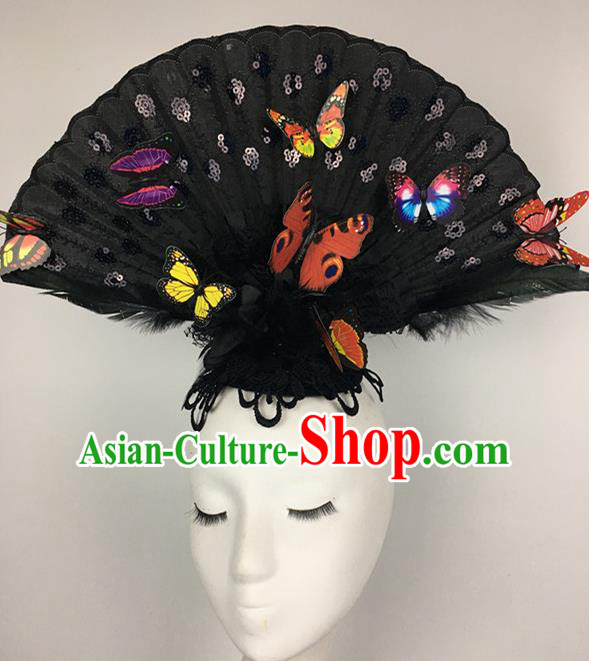 Top Halloween Black Hair Accessories Stage Show Chinese Traditional Catwalks Headpiece for Women