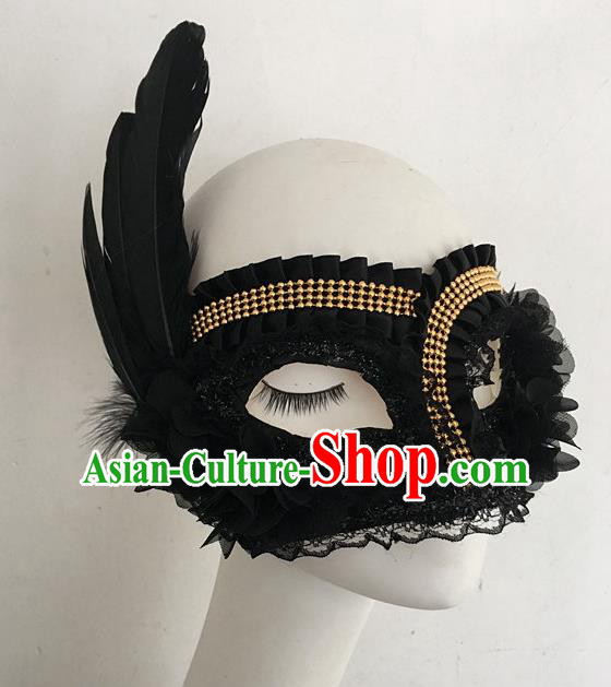 Top Halloween Accessories Brazilian Carnival Catwalks Black Feather Face Masks for Women