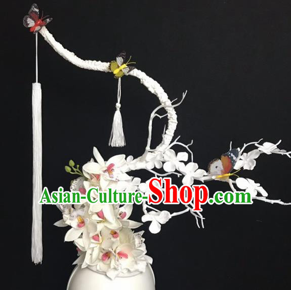 Chinese Stage Show White Flowers Hair Accessories Traditional Catwalks Palace Headdress for Women
