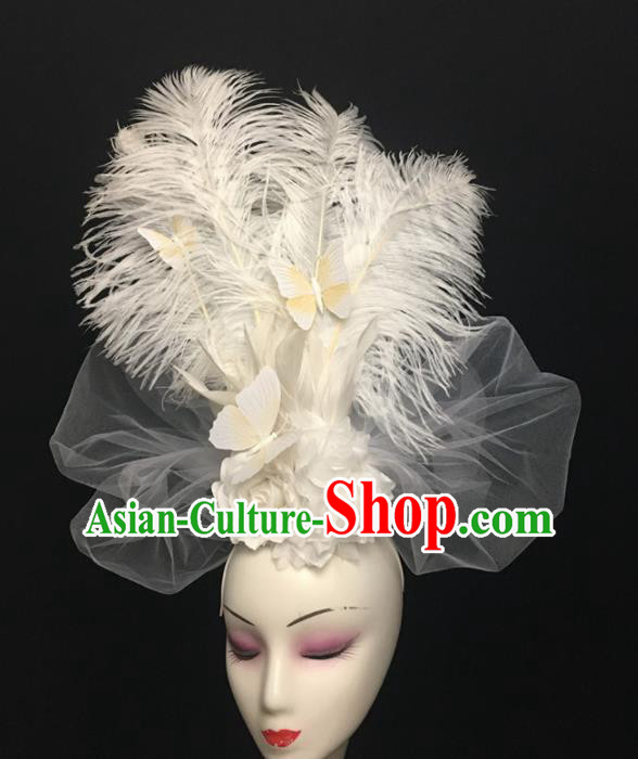 Top Brazilian Carnival Stage Show Headpiece Halloween Catwalks White Feather Hair Accessories for Women