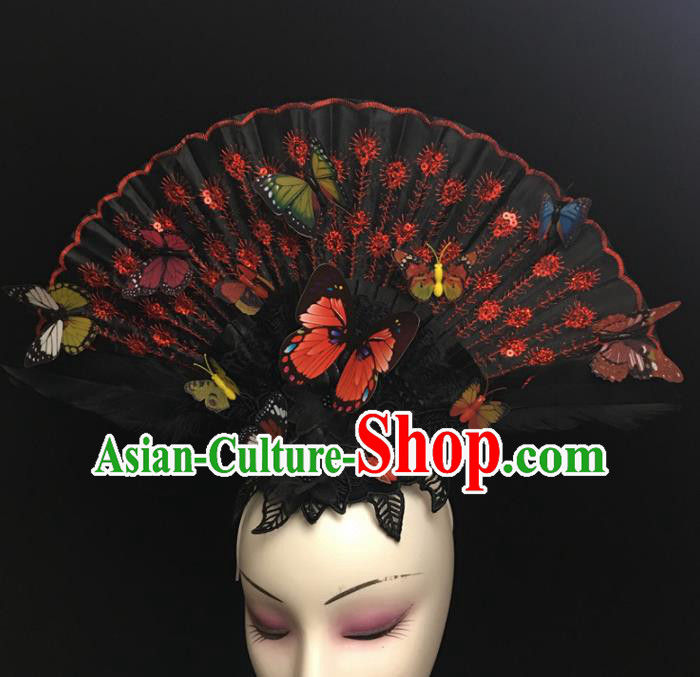 Chinese Stage Show Black Hair Accessories Traditional Catwalks Palace Headdress for Women