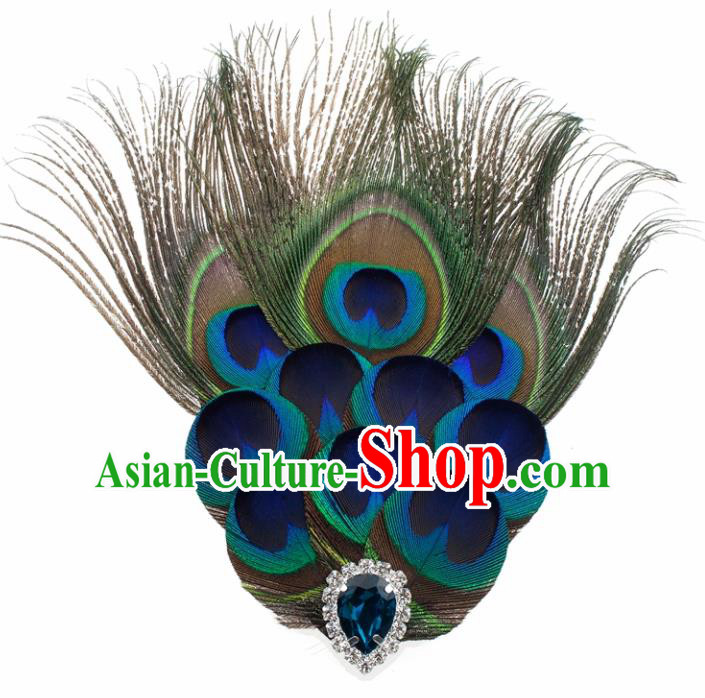 Top Brazilian Carnival Feather Hair Accessories Catwalks Folk Dance Peacock Feather Hair Stick for Women