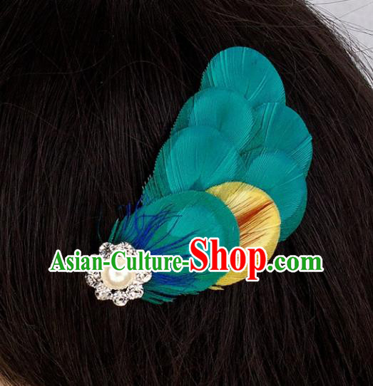Top Brazilian Carnival Feather Hair Accessories Catwalks Folk Dance Green Feather Hair Stick for Women
