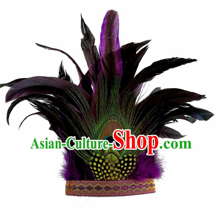 Top Brazilian Carnival Purple Feather Hair Accessories Halloween Catwalks Primitive Tribe Hair Clasp for Women