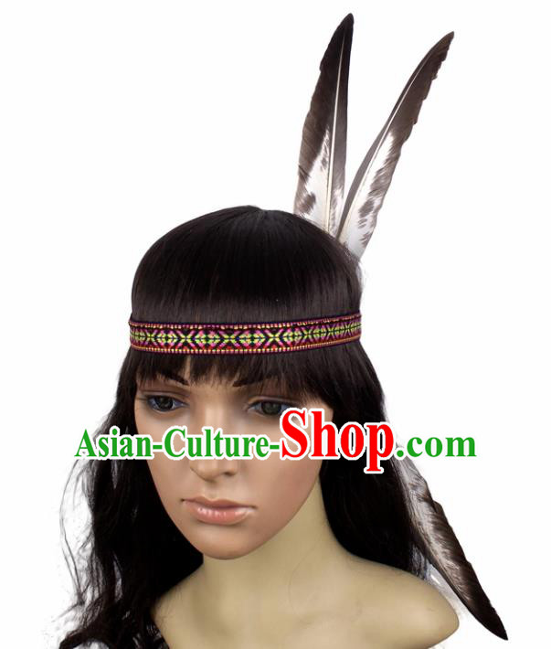 Top Halloween Stage Show Hair Accessories Catwalks Primitive Tribe Feather Hair Clasp for Women