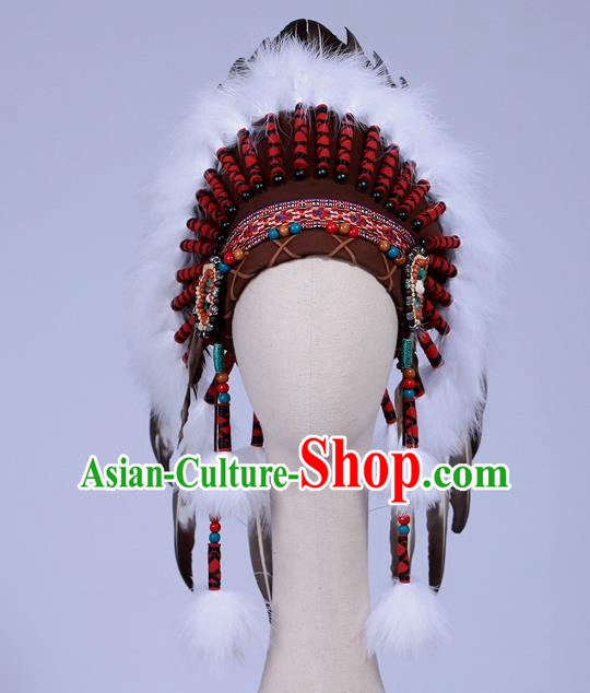 Top Halloween Apache Knight Long Feather Hat Carnival Catwalks Primitive Tribe Hair Accessories for Men