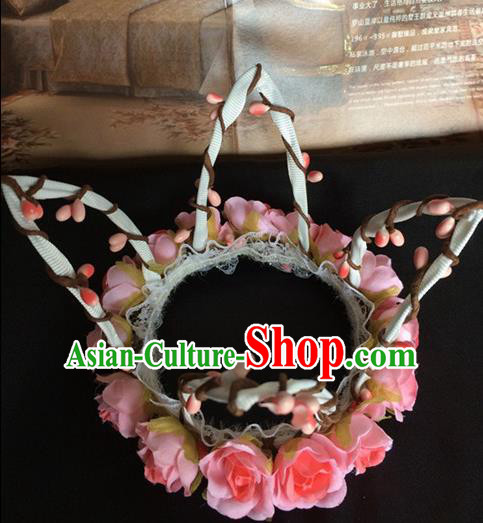 Top Brazilian Carnival Stage Show Headpiece Halloween Catwalks Pink Roses Royal Crown for Women