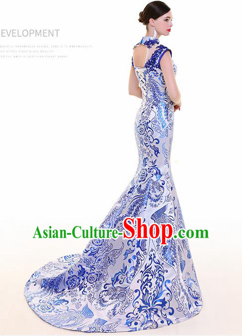Chinese Traditional Elegant White Satin Qipao Dress Classical Costume Mermaid Cheongsam for Women