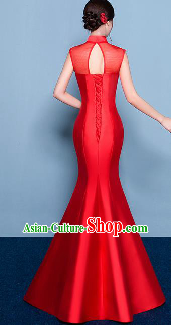 Chinese Traditional Elegant Magnolia Qipao Dress Classical Costume Red Cheongsam for Women