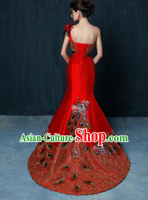Top Stage Show Chorus Costumes Catwalks Compere Red Wedding Full Dress for Women