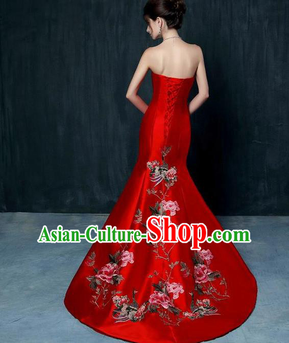 Top Stage Show Chorus Costumes Catwalks Compere Red Wedding Trailing Full Dress for Women