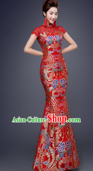 Chinese Traditional Wedding Red Qipao Dress Classical Costume Elegant Cheongsam for Women