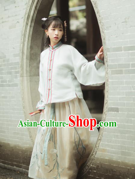Ancient Chinese Ming Dynasty Nobility Lady Historical Costumes Blouse and Skirt Complete Set