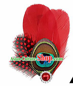 Top Halloween Red Feather Hair Accessories Carnival Catwalks Hair Claw for Women