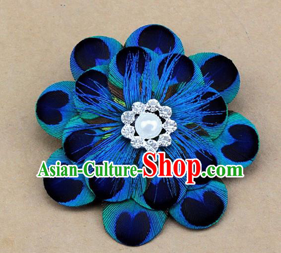 Handmade Peacock Feather Round Breastpin Accessories Stage Show Feather Brooch for Women