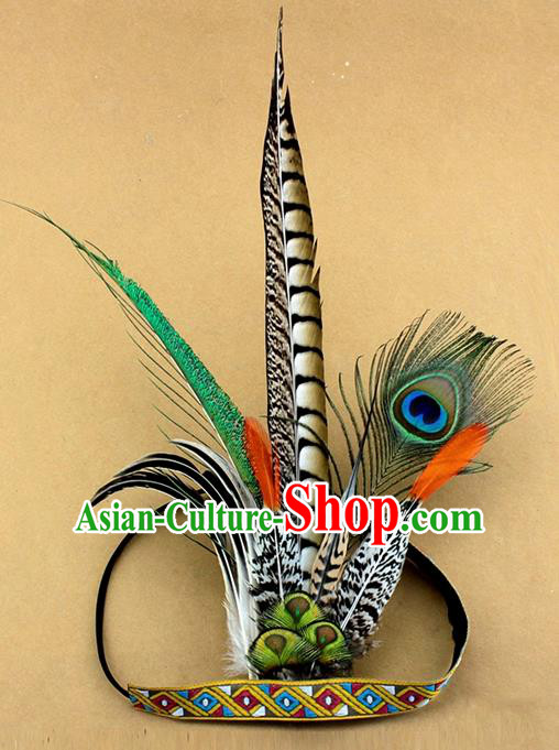 Top Halloween Apache Knight Feather Hair Clasp Carnival Catwalks Primitive Tribe Hair Accessories