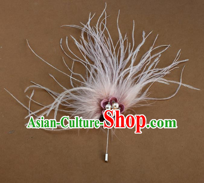 Handmade Breastpin Accessories Stage Show Pink Feather Brooch for Women