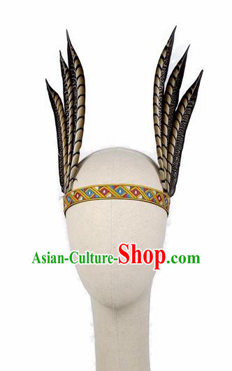Top Halloween Apache Knight Feather Hair Clasp Carnival Catwalks Primitive Tribe Headwear