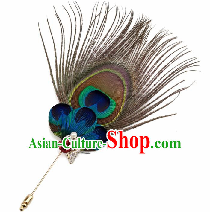 Handmade Peacock Feather Breastpin Stage Show Brooch Accessories for Women