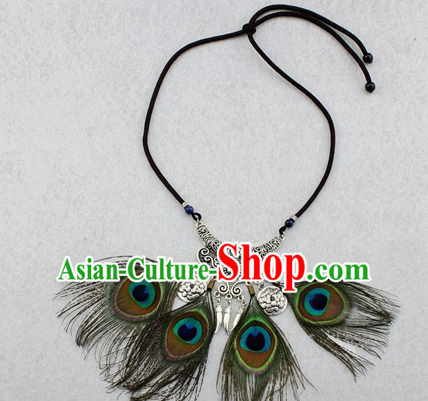 Handmade Peacock Feather Necklace Stage Show Necklet Accessories for Women