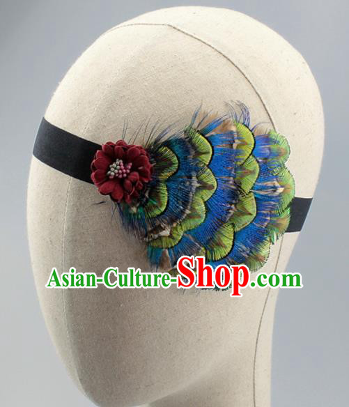 Top Rio Carnival Blue Feather Hair Accessories Halloween Catwalks Dance Hair Clasp for Women