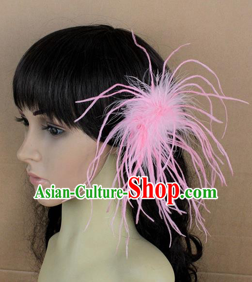 Handmade Carnival Pink Ostrich Feather Hair Claw Miami Stage Show Feather Hair Accessories for Women