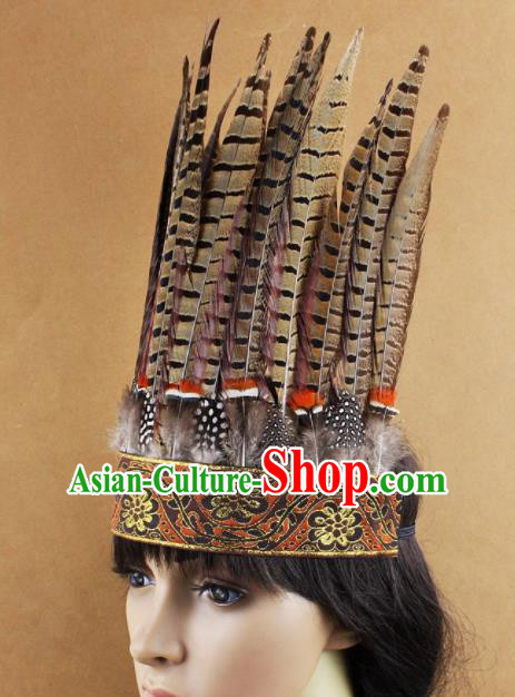 Top Rio Carnival Feather Hair Accessories Halloween Cosplay Primitive Tribe Apache Knight Hat for Adults