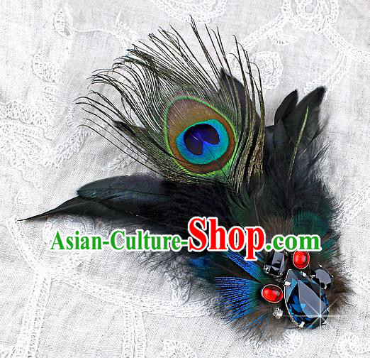Handmade Feather Retro Breastpin Stage Show Accessories Peacock Feather Brooch for Women