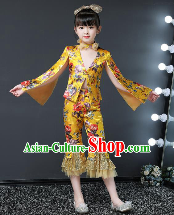 Children Modern Dance Costume Stage Performance Compere Yellow Suits for Girls Kids