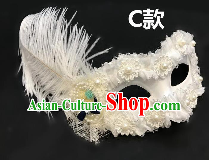 Top Halloween Cosplay Fancy Dress Ball White Feather Lace Masks Brazilian Carnival Catwalks Face Mask for Women
