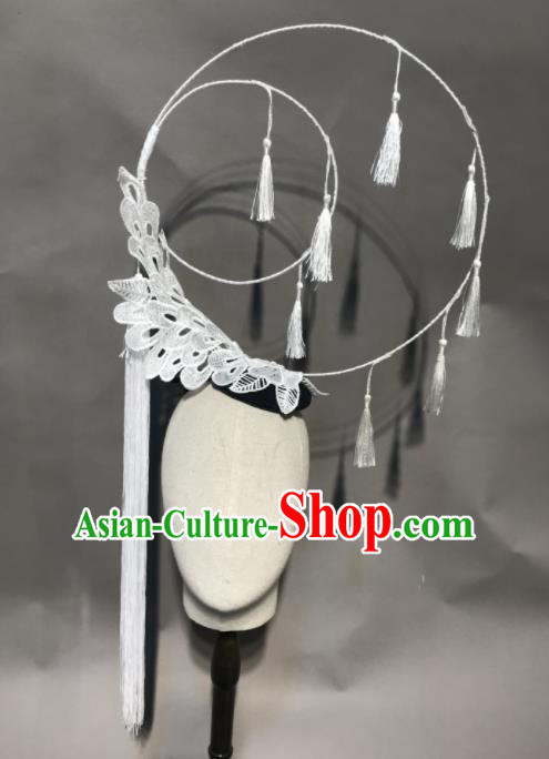 Top Chinese Stage Show White Lace Hair Accessories Halloween Fancy Dress Ball Headdress for Women