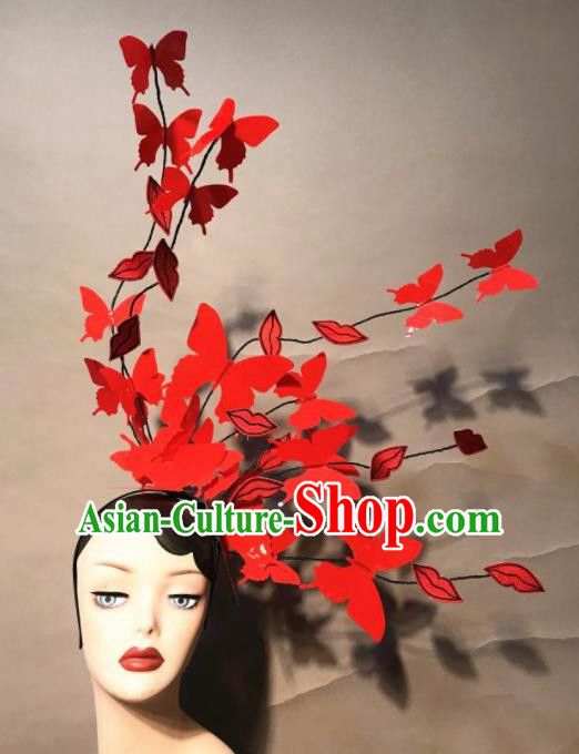 Top Halloween Stage Show Hair Accessories Brazilian Carnival Catwalks Red Butterfly Headdress for Women