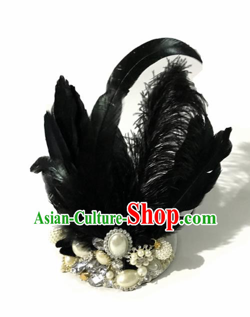 Top Halloween Stage Show Black Feather Hair Accessories Brazilian Carnival Catwalks Headdress for Women