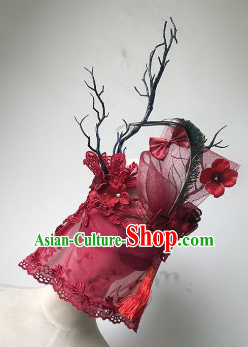 Top Fancy Dress Ball Red Veil Masks Brazilian Carnival Halloween Cosplay Face Mask for Women