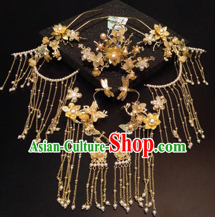 Top Chinese Traditional Wedding Phoenix Coronet Classical Pearls Tassel Hairpins Headdress for Women