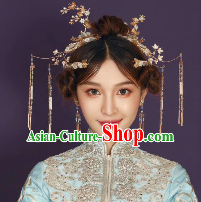 Top Chinese Traditional Wedding Hair Accessories Classical Tassel Hairpins Headdress for Women