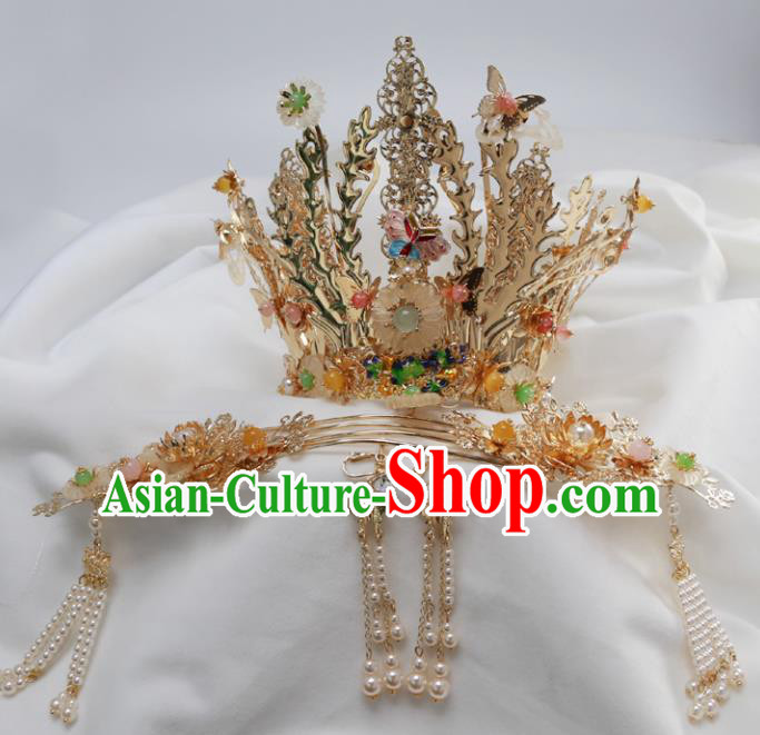 Top Chinese Traditional Wedding Phoenix Coronet Hair Accessories Ancient Palace Hairpins Complete Set for Women