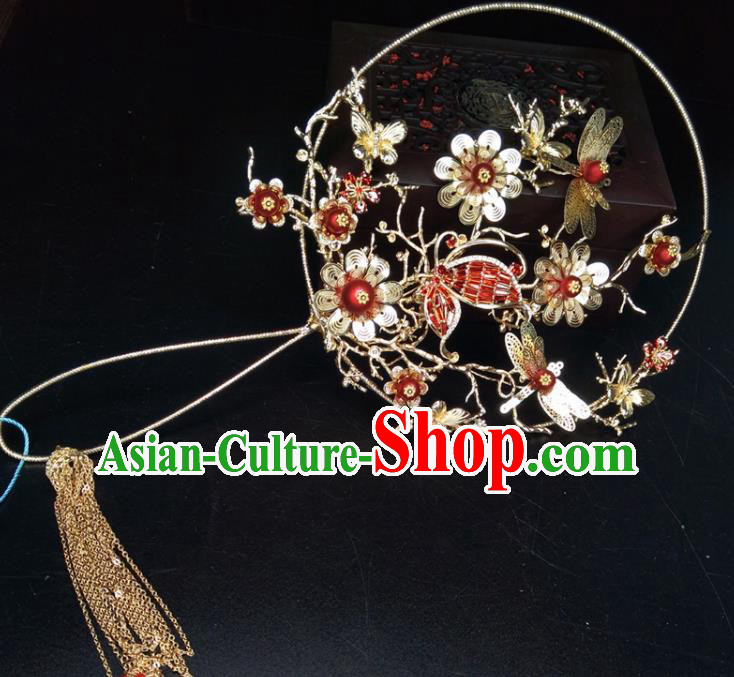 Chinese Traditional Wedding Accessories Classical Bride Butterfly Flowers Palace Fans for Women