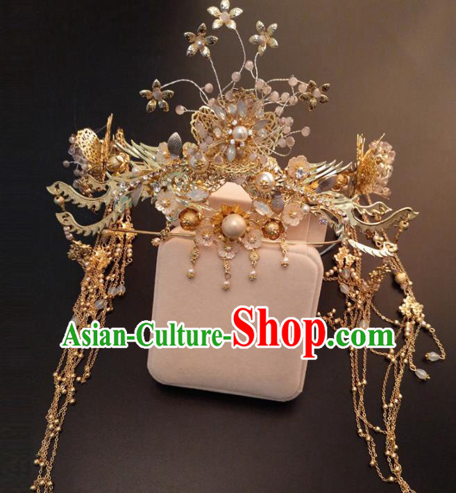 Top Chinese Traditional Wedding Hair Accessories Ancient Palace Phoenix Coronet Hairpins Complete Set for Women